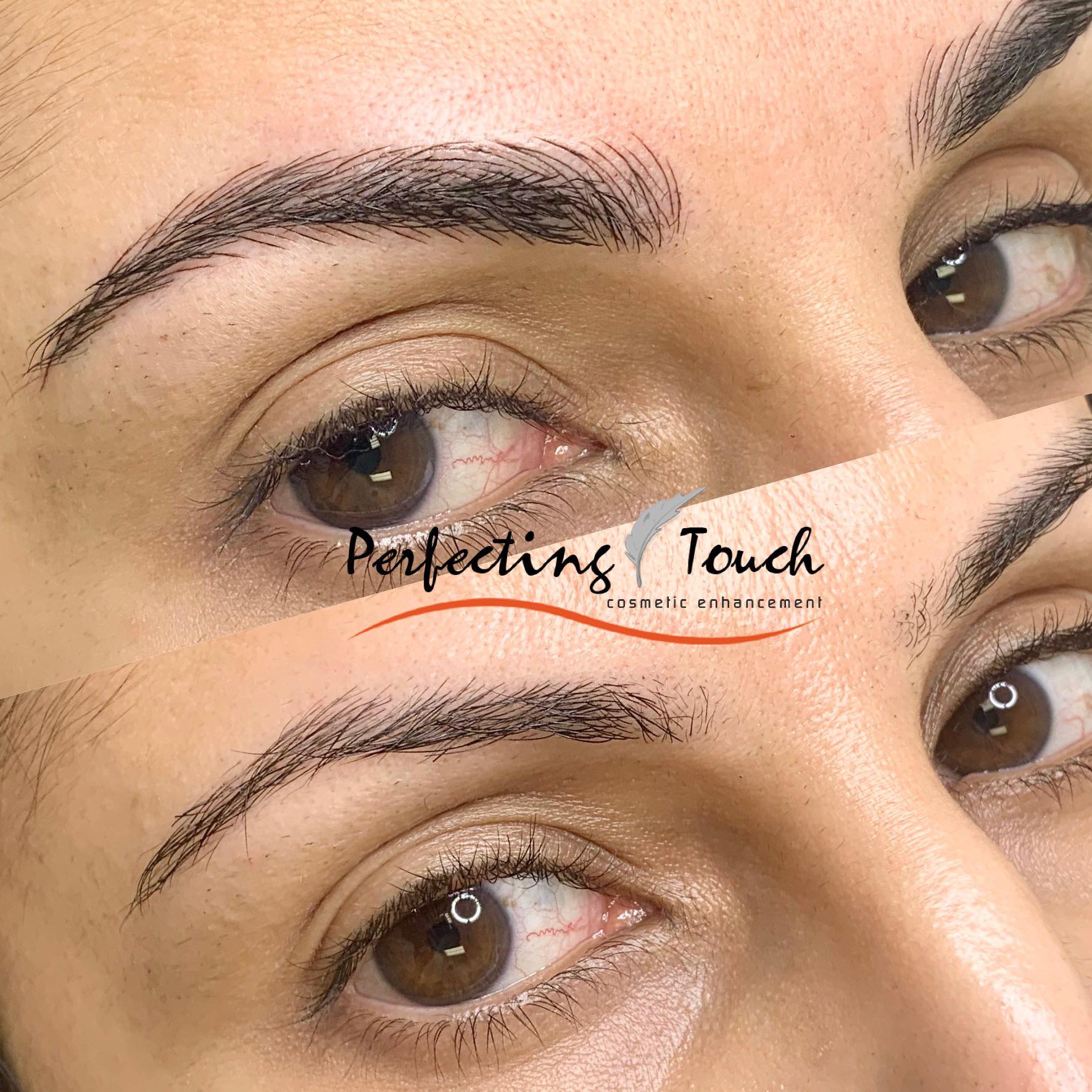 classic microblading strokes done on a Perfecting touch client's eyebrows